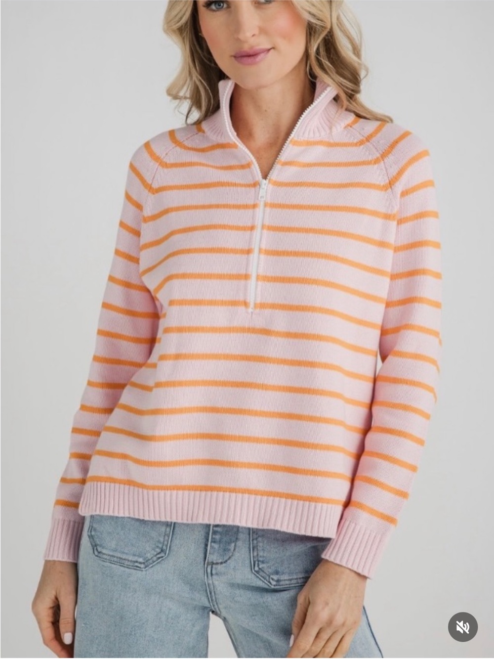 Pink Pineapple Shop Pink and Orange Striped 3/4 zip 100% Cotton Size Large